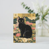 Gustav Klimt Schwarze Katze Im Blumengarten, Katze Postkarte (Stehend Vorderseite)
