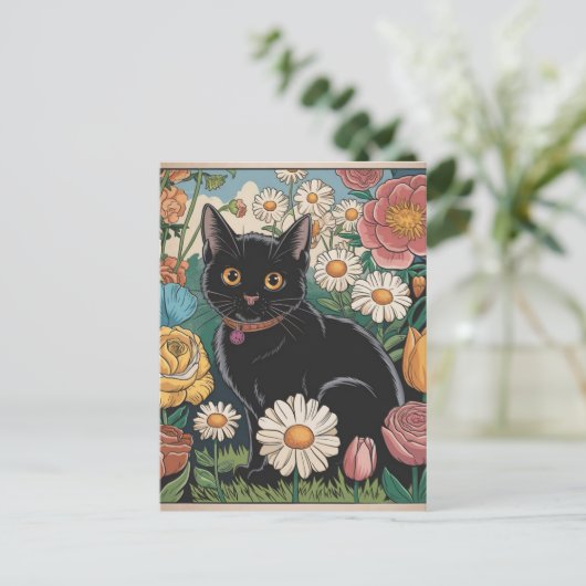 Gustav Klimt Schwarze Katze Im Blumengarten, Katze Postkarte (Stehend Vorderseite)