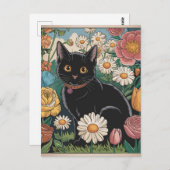 Gustav Klimt Schwarze Katze Im Blumengarten, Katze Postkarte (Vorne/Hinten)
