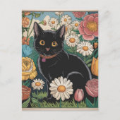 Gustav Klimt Schwarze Katze Im Blumengarten, Katze Postkarte (Vorderseite)