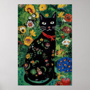 Gustav Klimt Schwarze Katze in einem Blumengarten, Poster