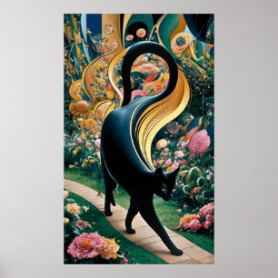 Gustav Klimt Schwarze Katze in einem Blumengarten, Poster