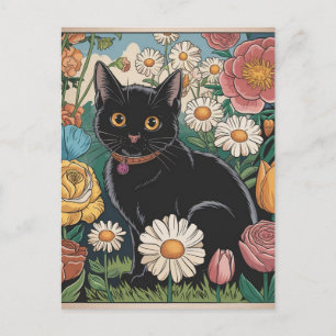Gustav Klimt Schwarze Katze in einem Blumengarten, Postkarte