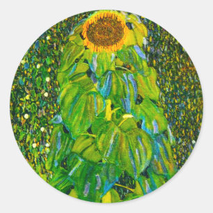 Gustav Klimt Sonnenblumen-Sticker Runder Aufkleber