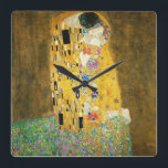 Gustav Klimt The Kiss Quadratische Wanduhr<br><div class="desc">Gustav Klimt Die Vintage Jugendstil-Malerei Der Kuss wurde zwischen 1907 und 1908, dem Höhepunkt seiner Goldenen Periode, vom österreichischen Symbolik-Maler Gustav Klimt gemalt, als er eine Reihe von Werken in einem ähnlich vergoldeten Stil malte. Das Gemälde gilt weithin als Meisterwerk der frühen Moderne. Es ist ein Symbol des Wiener Jugendstils...</div>