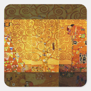 Gustav Klimt Tree of Life: Jugendstil-Symbolist Quadratischer Aufkleber