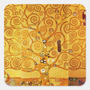 Gustav Klimt Tree of Life: Jugendstil-Symbolist Quadratischer Aufkleber