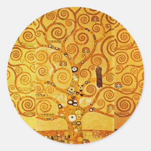 Gustav Klimt Tree of Life: Jugendstil-Symbolist Runder Aufkleber