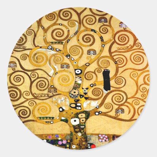 Gustav Klimt Tree of Life: Jugendstil-Symbolist Runder Aufkleber (Vorderseite)