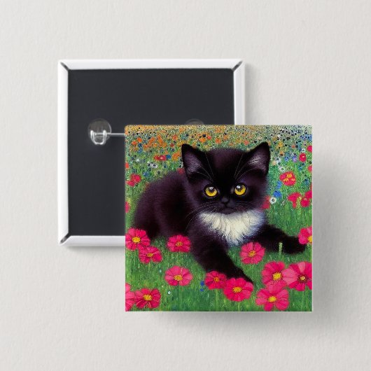 Gustav Klimt Tuxedo Cat Button (Vorne & Hinten)