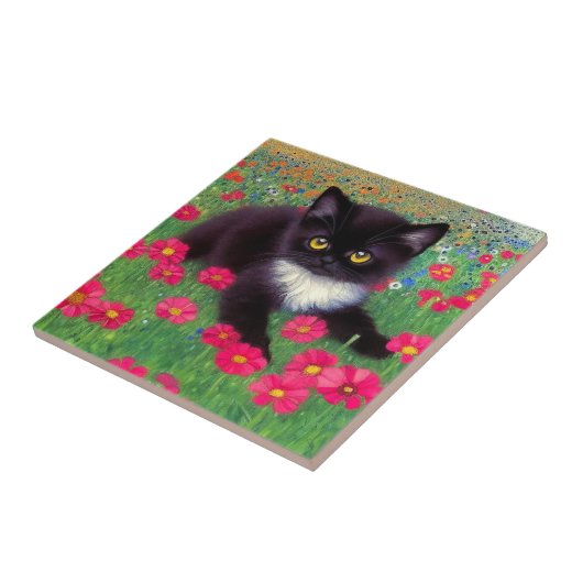 Gustav Klimt Tuxedo Cat Fliese (Seite)