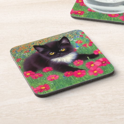 Gustav Klimt Tuxedo Cat Getränkeuntersetzer (Linke Seite)