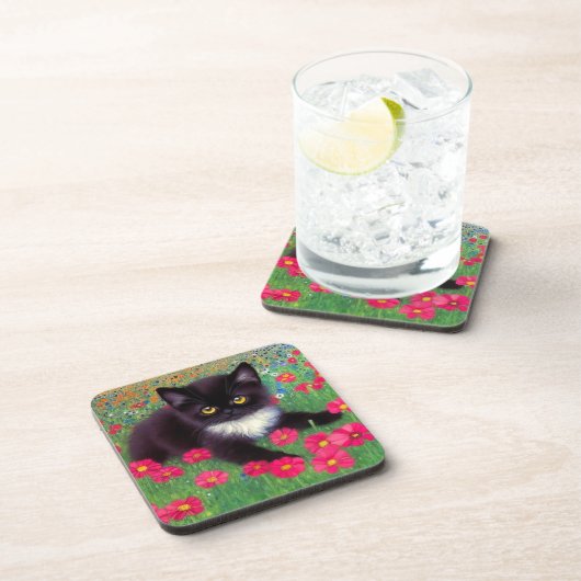 Gustav Klimt Tuxedo Cat Getränkeuntersetzer (Rechte Seite)