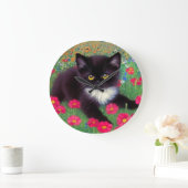 Gustav Klimt Tuxedo Cat Große Wanduhr (Zuhause)