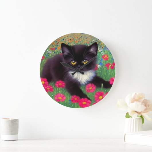 Gustav Klimt Tuxedo Cat Große Wanduhr (Zuhause)