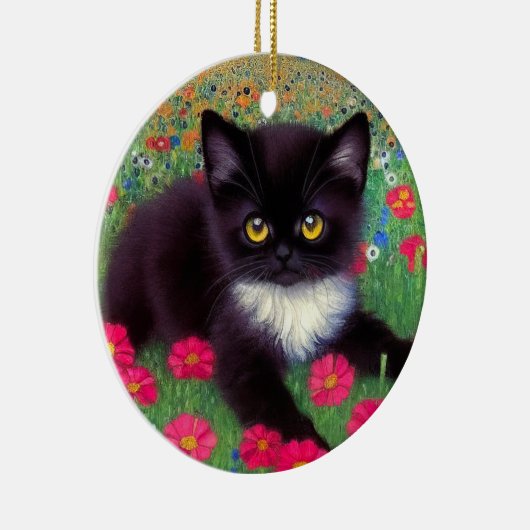 Gustav Klimt Tuxedo Cat Keramik Ornament (Rechts)