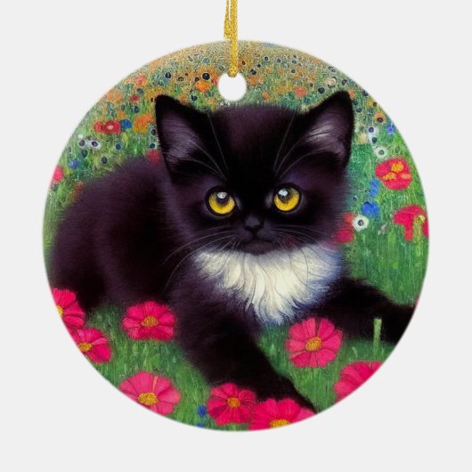 Gustav Klimt Tuxedo Cat Keramik Ornament (Hinten)