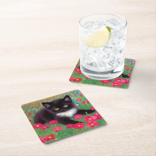 Gustav Klimt Tuxedo Cat Rechteckiger Pappuntersetzer (Vor Ort)