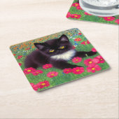 Gustav Klimt Tuxedo Cat Rechteckiger Pappuntersetzer (angewinkelt)