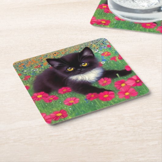 Gustav Klimt Tuxedo Cat Rechteckiger Pappuntersetzer (angewinkelt)