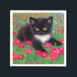 Gustav Klimt Tuxedo Cat Serviette<br><div class="desc">Napkins mit einer Gustav Klimt tuxedo Katze! Dieses hübsche Schwarz-Weiß-Kätzchen liegt in einem Bereich mit roten,  blauen,  weißen und orangefarbenen Blume. Ein phantastisches Geschenk für Katzenliebhaber und österreichische Kunstliebhaber!</div>