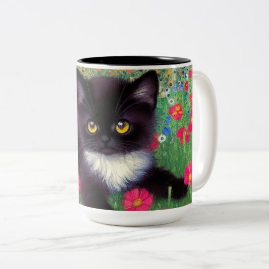 Gustav Klimt Tuxedo Cat Zweifarbige Tasse (VorderseiteRechts)