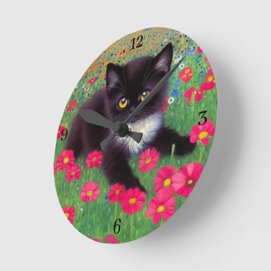 Gustav Klimt Tuxedo Katze mit Uhrennummern Runde Wanduhr (Winkel)