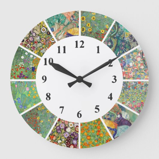 Gustav Klimt Wall Clock Blaue Blumenmuster Große Wanduhr (Vorderseite)