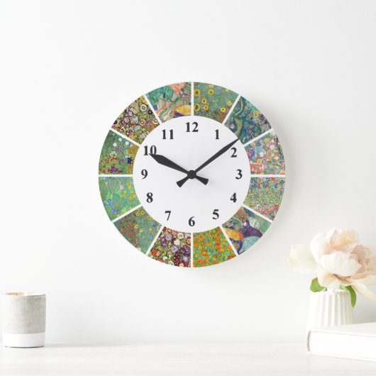 Gustav Klimt Wall Clock Blaue Blumenmuster Große Wanduhr (Zuhause)