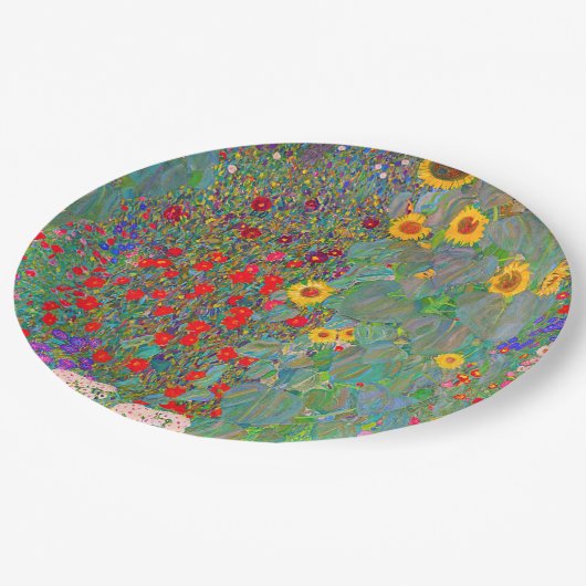 Gustav Klimts Bauerngarten mit Sonnenblumen Pappteller (Schrägansicht)