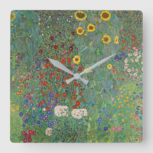 Gustav Klimts Bauerngarten mit Sonnenblumen Quadratische Wanduhr (Vorderseite)