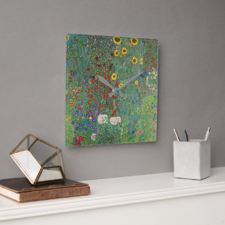 Gustav Klimts Bauerngarten mit Sonnenblumen Quadratische Wanduhr