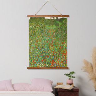 Gustav Klimts berühmtes Mohnfeld (1907). Wandteppich Mit Holzrahmen