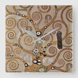 Gustav Klimt's Painting "The Tree of Life"  (1909) Quadratische Wanduhr