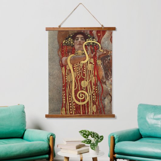 Gustav Klimts schöne Kunst in Hygieia Wandteppich Mit Holzrahmen (Wohnzimmer)