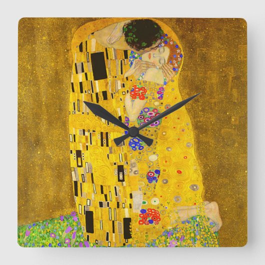 Gustav Klimt's The Kiss famous painting Quadratische Wanduhr (Vorderseite)