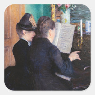 Gustave Caillebotte - Piano-Lektion Quadratischer Aufkleber