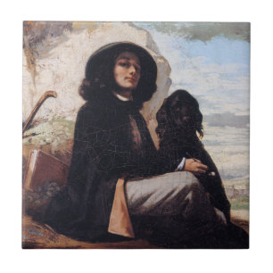 Gustave Courbet - Selbstporträt mit schwarzem Hund Fliese