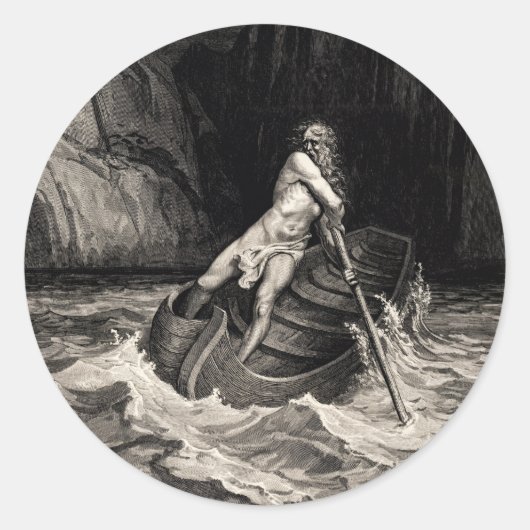 Gustave Doré - Caron Rowing/Dante's Inferno Runder Aufkleber (Vorderseite)
