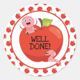 Gut ausgeführte Äpfel und Würmer Klassischer Runda Runder Aufkleber