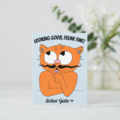 "GUT AUSSEHEN, FELINE GUT!" Niedlich Mustache Cat Postkarte (Stehend Vorderseite)