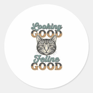 Gut Aussehende Feline Gute Vintage-Katze Design_1 Runder Aufkleber