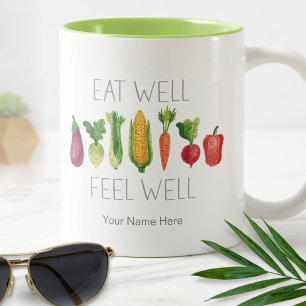 Gut essen, sich wohl fühlen Wasserfarbe Bio-Gemüse Zweifarbige Tasse