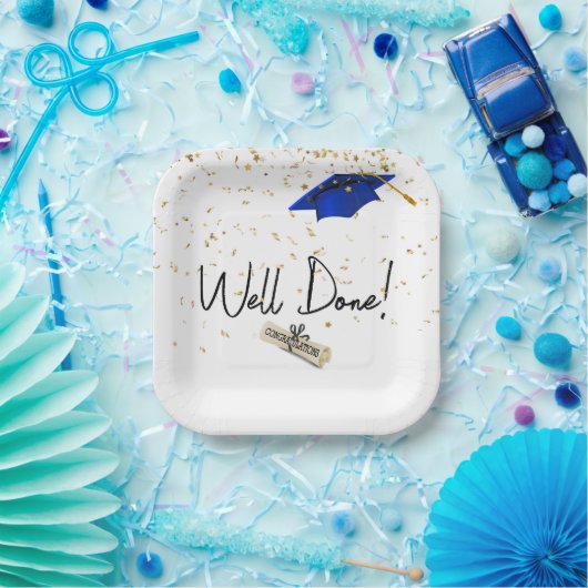 Gut gefertigter Abschluss Gold Confetti mit Blue C Pappteller (Party)