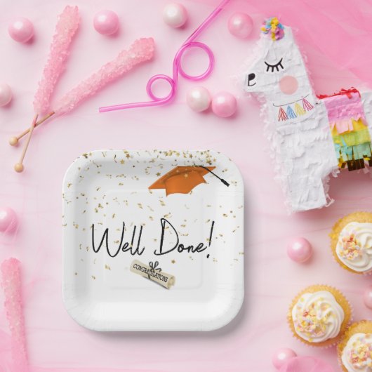 Gut gefertigter Abschluss Gold Confetti mit Orange Pappteller (Party)