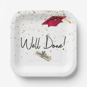 Gut gefertigter Abschluss Gold Confetti mit roter  Pappteller