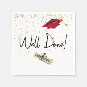 Gut gefertigter Abschluss Gold Confetti mit roter Serviette