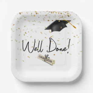 Gut gefertigter Abschluss Gold Confetti mit schwar Pappteller
