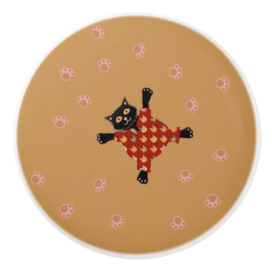 Gut gekleidete Katzen, die Paw Prints im Sand hers Keramikknauf (Vorderseite)