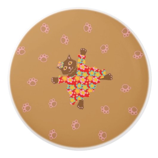 Gut gekleidete Katzen, die Paw Prints im Sand hers Keramikknauf (Vorderseite)